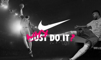 Nike's new 'Why Do It?' slogan on a minimalist ad, replacing the iconic 'Just Do It' for Gen Z.