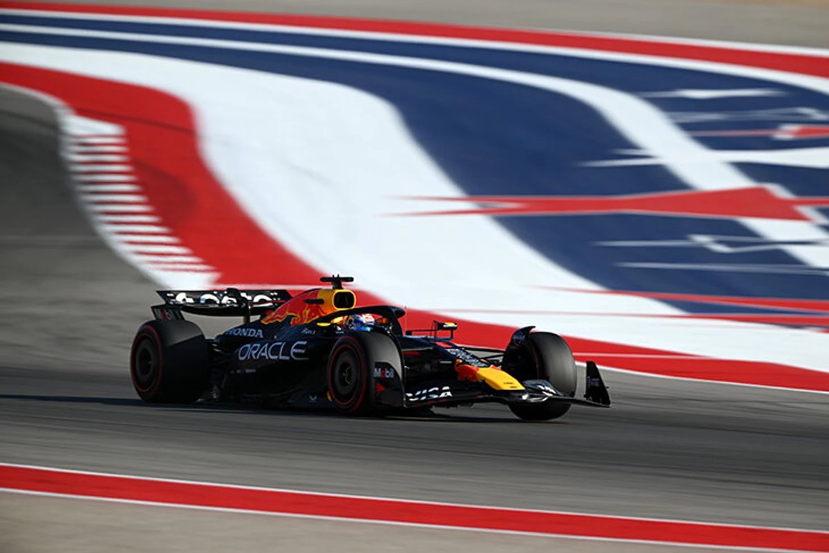 Max Verstappen's Red Bull race car on track during US Grand Prix qualifying session