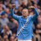 Erling Haaland celebrating a goal for Manchester City, illustrating the team's attacking reliance.