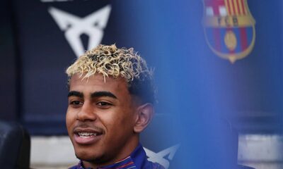 Lamine Yamal looking serious during a training session after announcing his ban on free autographs.