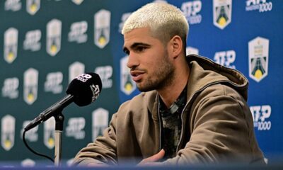 Carlos Alcaraz celebrating his Clásico victory after his 1% probability prediction came true.