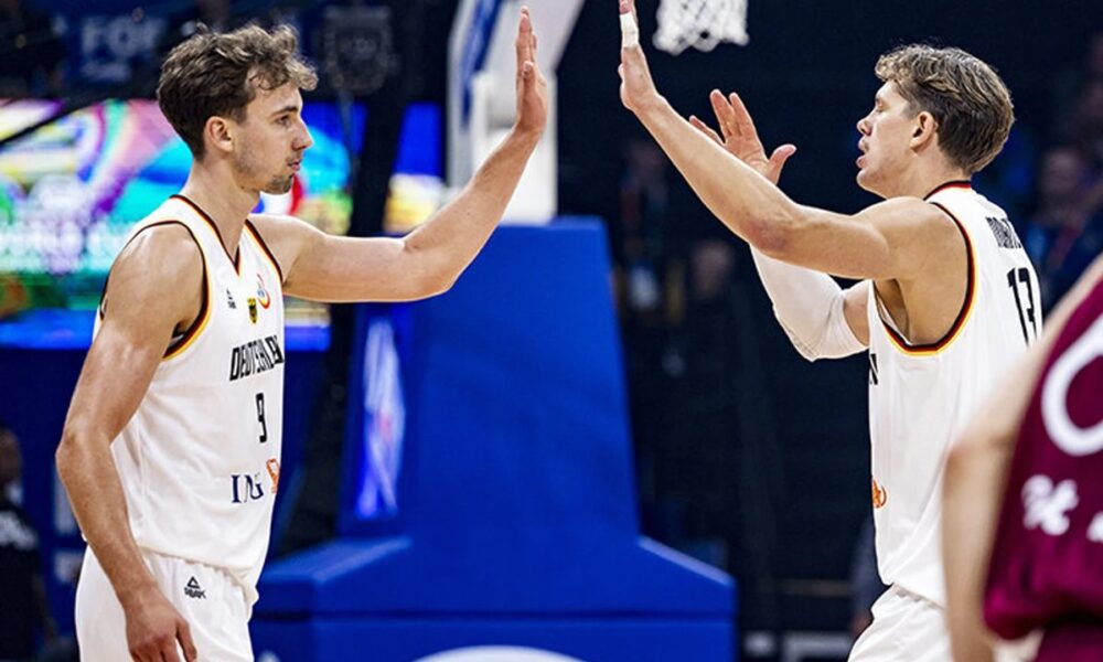 Franz Wagner driving to the basket during his breakout NBA season alongside his brother Moritz Wagner.