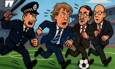 England's new independent football regulator holding a gavel, symbolizing power to remove club owners for financial mismanage