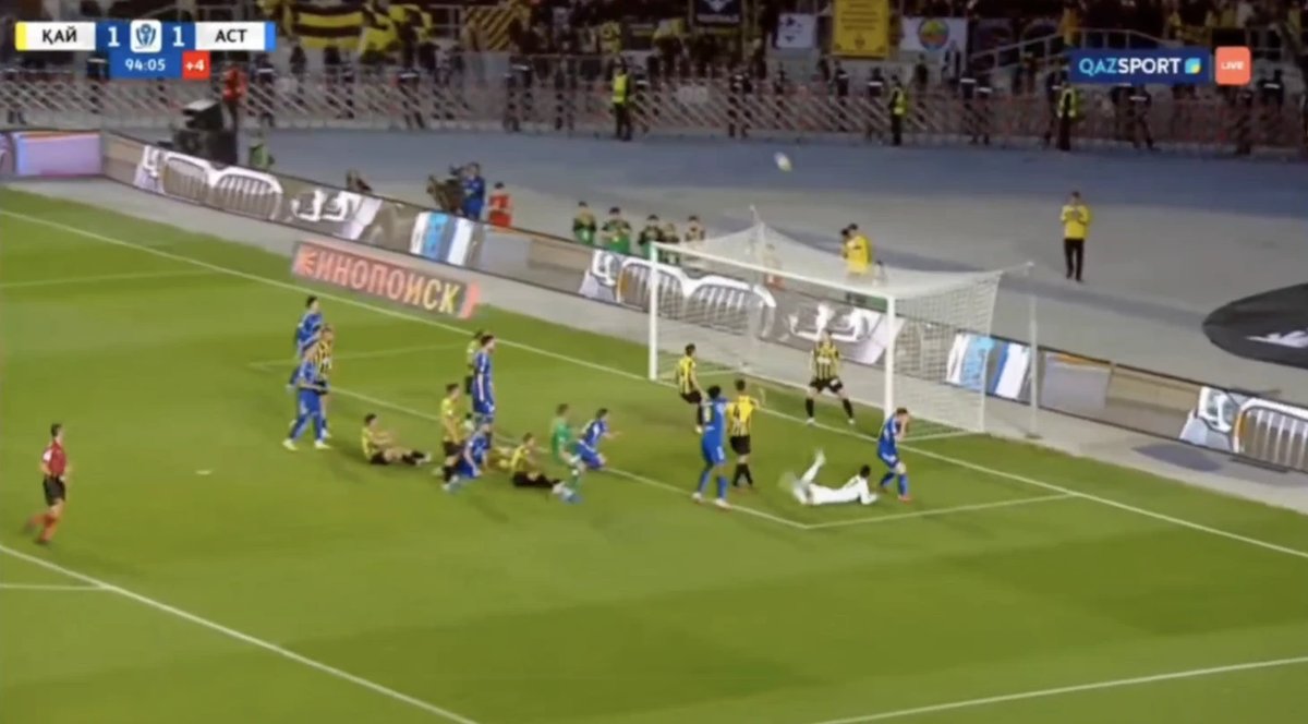 Kairat players celebrating with the Kazakh Premier League trophy after winning the championship title.