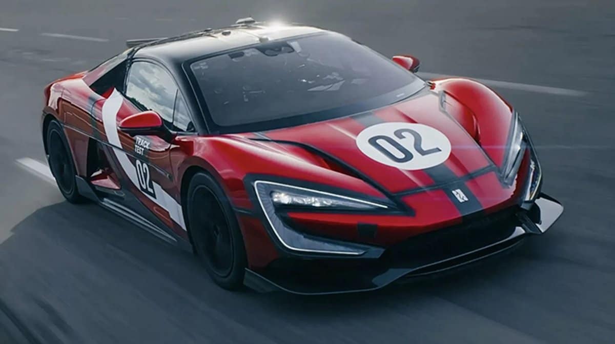 Chinese electric supercar speeding on a test track after claiming a 496 km/h world record.